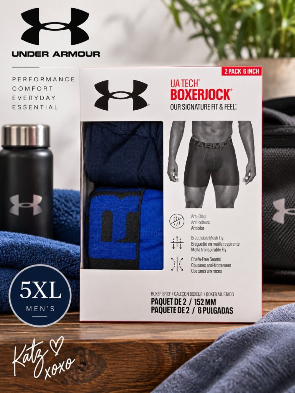 Under Armour UA Tech Boxerjock 2 Pack 5XL 6" Boxer Briefs Blue Navy NIB Athletic